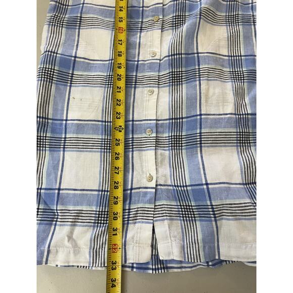 Linen Button Up Tunic Shirt Check Plaid Dress Coastal Cottage Resort Preppy - Picture 14 of 15